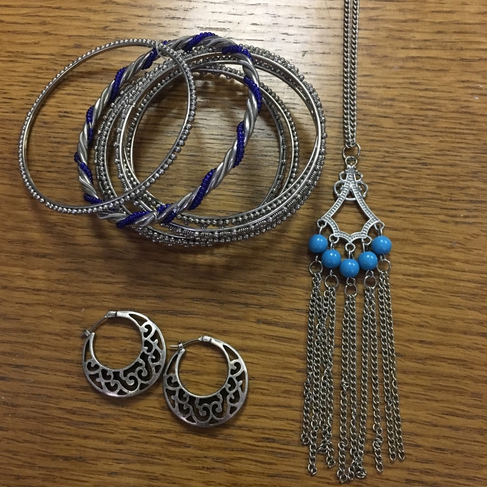 Silver and Blue Jewelry Set (3 piece)